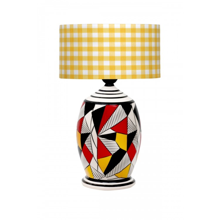 Handmade Geometric Coated Özel Tasarım Abajur - Sarı Beyaz Ekose Desenli
