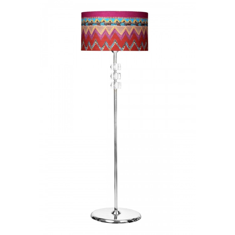 Lille Krom Kaplama Üçlü Kare Kristal Detaylı Metal Lambader - Wawe Desenli