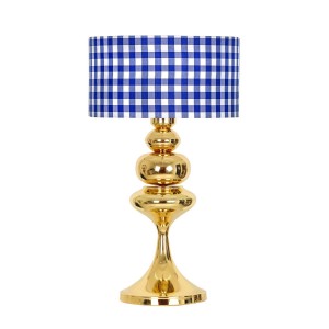 Balance Gold Kaplama Metal Özel Tasarım Abajur - Mavi Beyaz Ekose