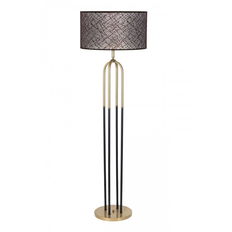 Houston Eskitme  Mat Gold Detaylı Metal Lambader - Kahve Kırçıl