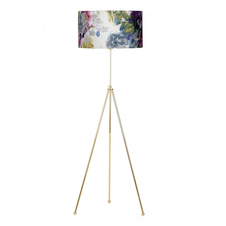 Noa Gold Kaplama Tripod Boyu Ayarlanabilir Metal Lambader - Gül Desenli