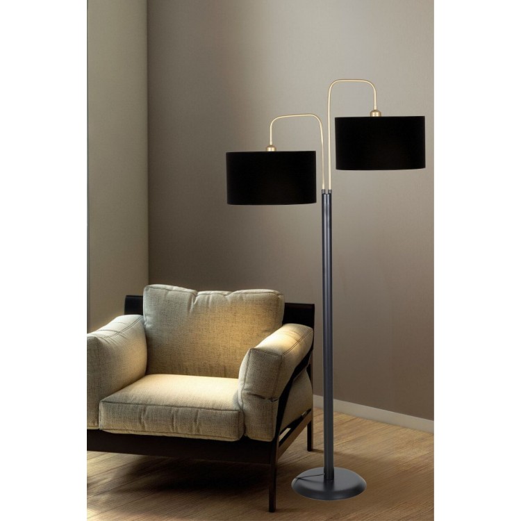 Twins Statik Siyah Eskitme Mat Gold Detaylı Metal Lambader - Siyah