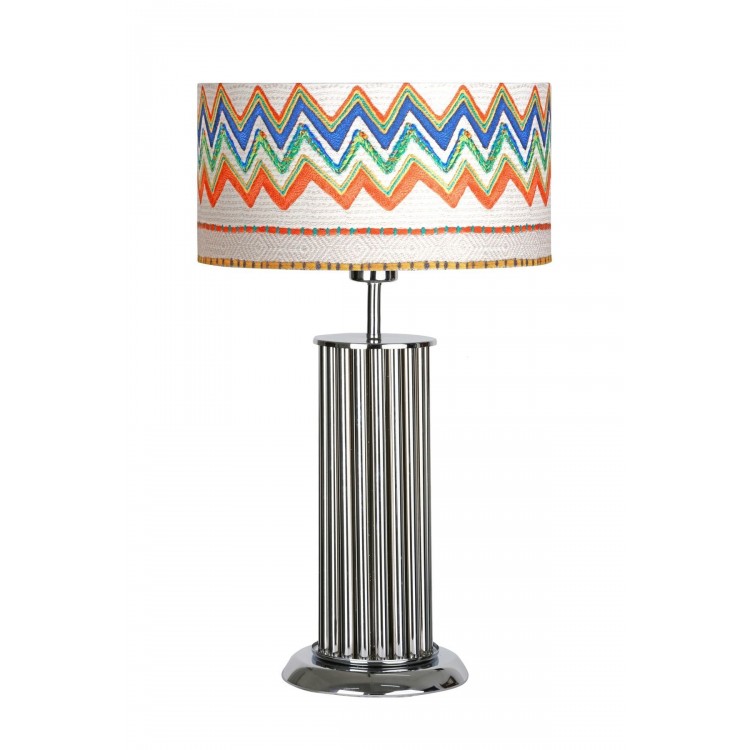 Odeon Krom Kaplama Retro Özel Tasarım Metal Çubuk Abajur - Krem Wawe Desenli