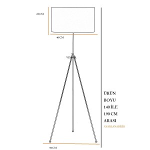 Noa Krom Kaplama Tripod Boyu Ayarlanabilir Metal Lambader - Krom Şeritli Beyaz