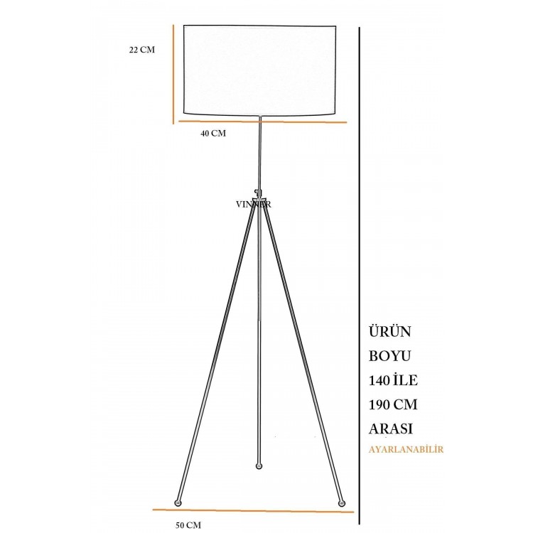 Noa Krom Kaplama Tripod Boyu Ayarlanabilir Metal Lambader - Krom Şeritli Beyaz