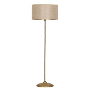 Conic Eskitme Tek Ayaklı Metal Burgulu Lambader Gold Şeritli Hasır Açık Kahve