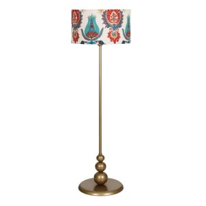 Lima Eskitme Kaplama Düz Metal Ayaklı Lambader - Lale Desenli