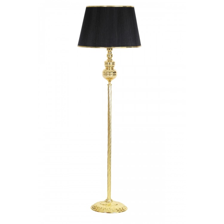 Munch Gold Kaplama Metal Burgulu Tek Ayaklı Lambader - Gold Şeritli Organze Siyah