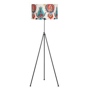 Noa Siyah Kaplama Tripod Boyu Ayarlanabilir Metal Lambader - Lale Desenli