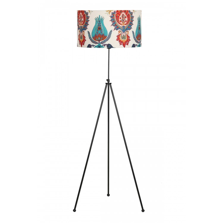 Noa Siyah Kaplama Tripod Boyu Ayarlanabilir Metal Lambader - Lale Desenli