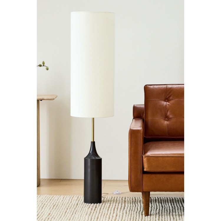 Lyon Siyah Ahşap Ayaklı Eskitme Metal Detaylı Lambader - Beyaz