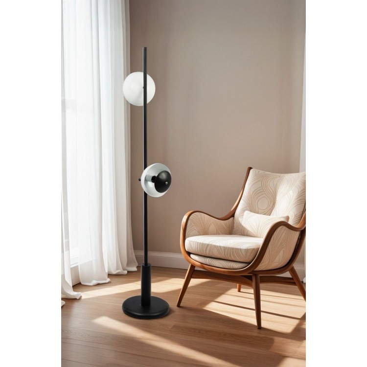 Luxon Modern İkili Metal Lambader – Siyah Gövdeli Endüstriyel Ayaklı Aydınlatma