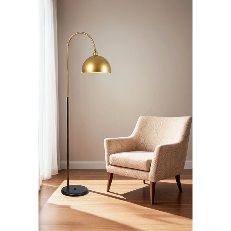 Liora Siyah Başlıklı Mat Gold Gövdeli Modern Bombeli Lambader – Salon ve Ofis Aydınlatma