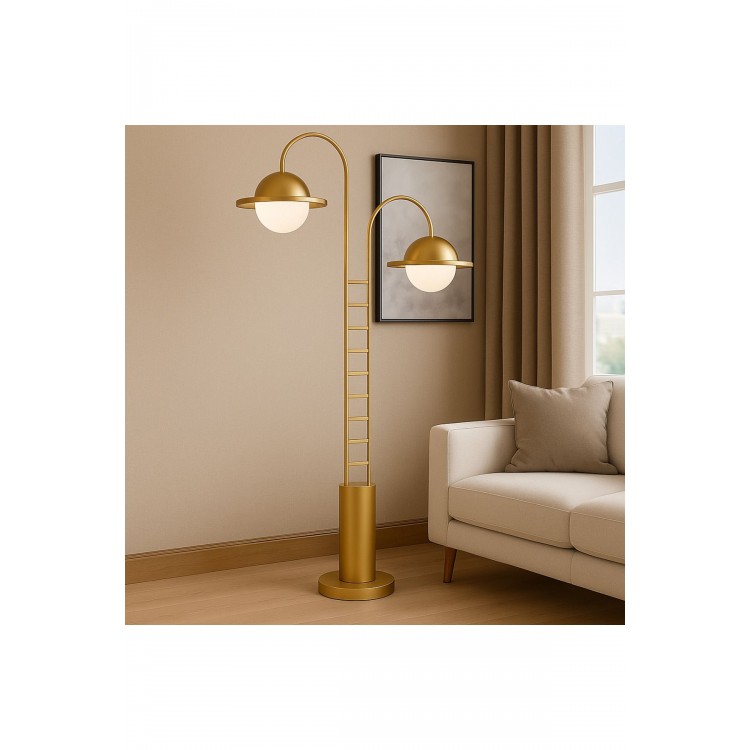 DuoGlow Modern Lüks Çift Başlıklı Altın Metal Gövdeli Tasarım Lambader Aydınlatma