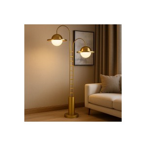 DuoGlow Modern Lüks Çift Başlıklı Altın Metal Gövdeli Tasarım Lambader Aydınlatma