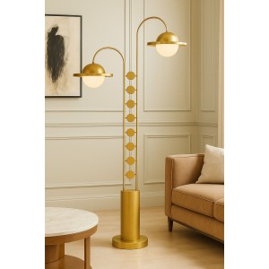 Solaris Duo Çift Başlıklı Mat Gold Modern Metal Gövdeli Lüks Salon Lambader