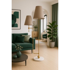 DuoLux Elegance Vizon İkili Başlıklı Modern Metal Mermer Tabanlı Lambader