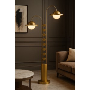 Solaris Duo Çift Başlıklı Mat Gold Modern Metal Gövdeli Lüks Salon Lambader