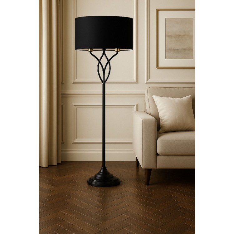 Luno Modern Siyah Lambader – Metal Gövde, Lüks Tasarım, Kumaş Şapkalı