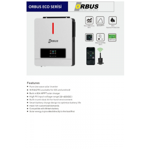 Orbus 24 V Volt 3000 W Watt 3 kW MPPT Tam Sinüs Akıllı İnverter 220 Volt Çevirici İnvertör
